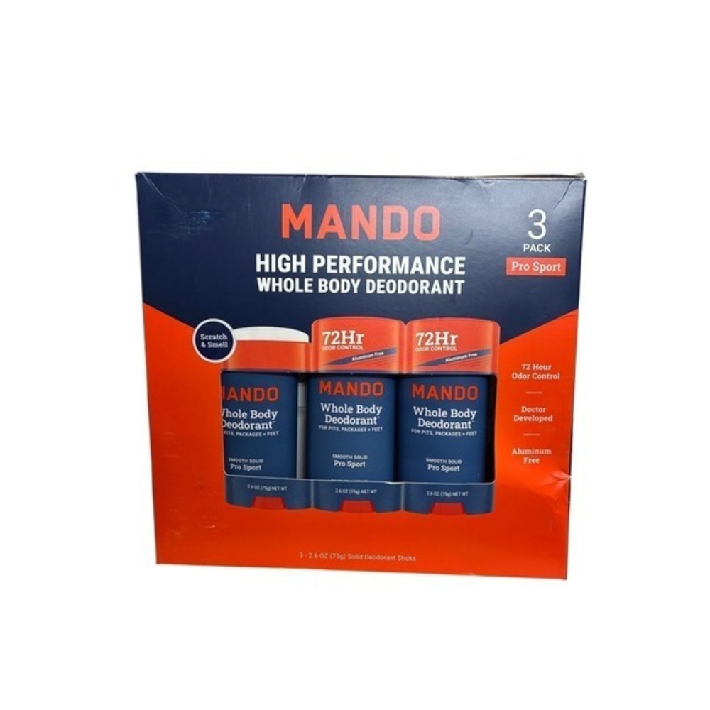 Mando Whole Body Deodorant Pro Sport 3 Pack 72HR Aluminum Free Open Box